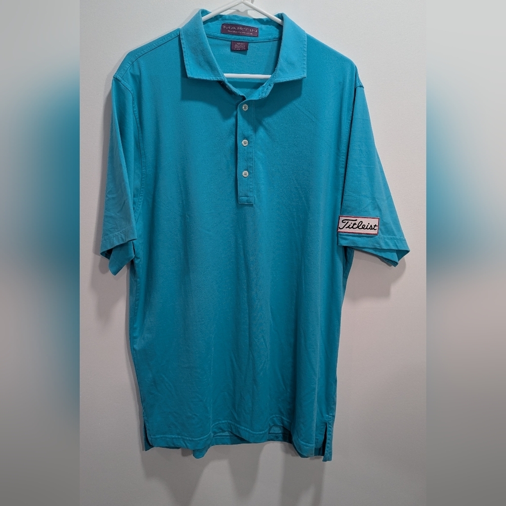 MARTIN Golf Shirt Polo Mens Large Short Sleeve Titleist Sponsor Timeless Teal